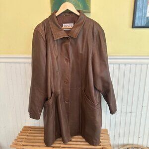 Vintage Leather & Fur Ranch Brown Leather Coat With Button Closures XXL